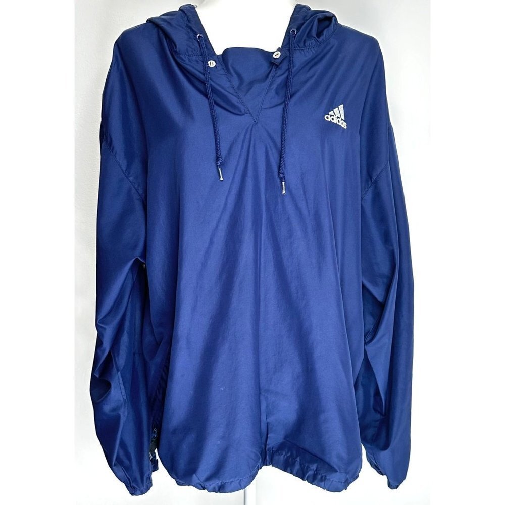 Adidas Windbreaker Mens Large Navy Pullover 90's Drawstring Pockets Logo Spellou